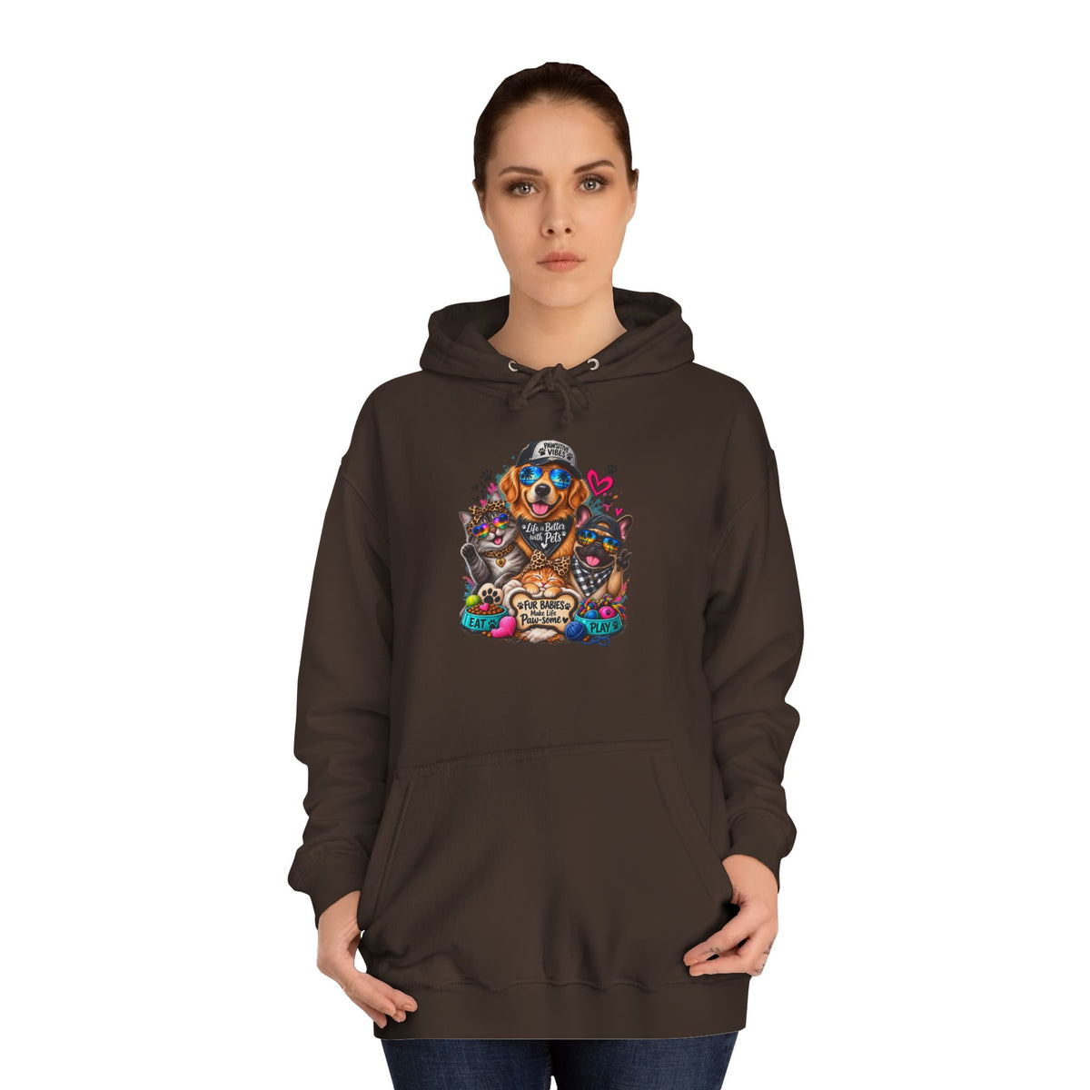 Hoodie — Colorful College Mascot Cat & Dog Paw Graphic