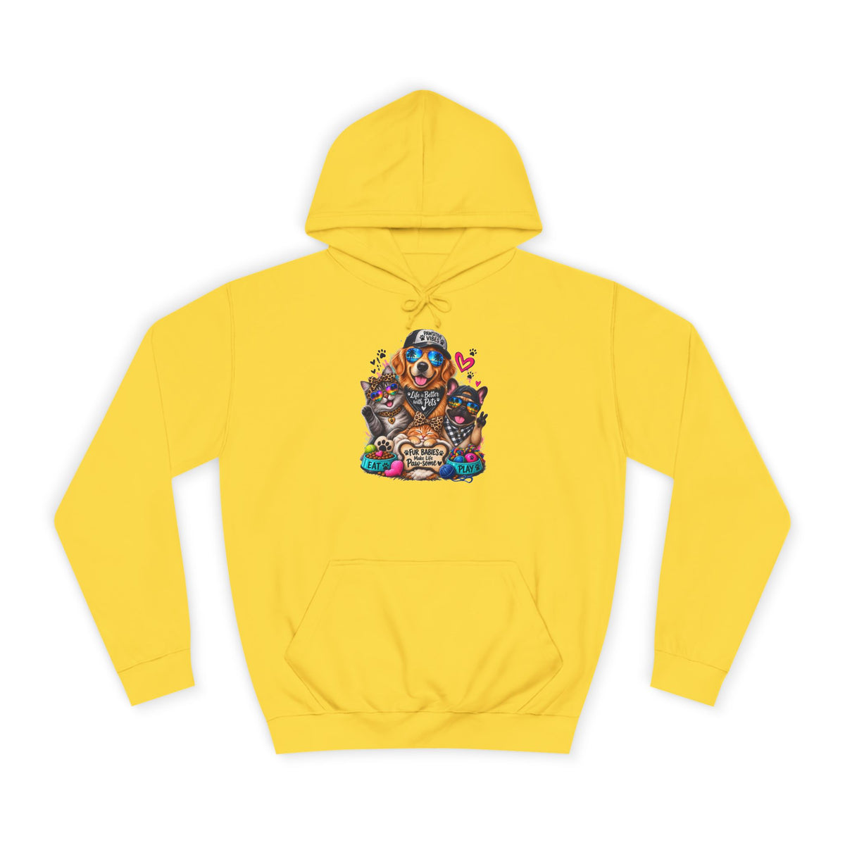 Hoodie — Colorful College Mascot Cat & Dog Paw Graphic