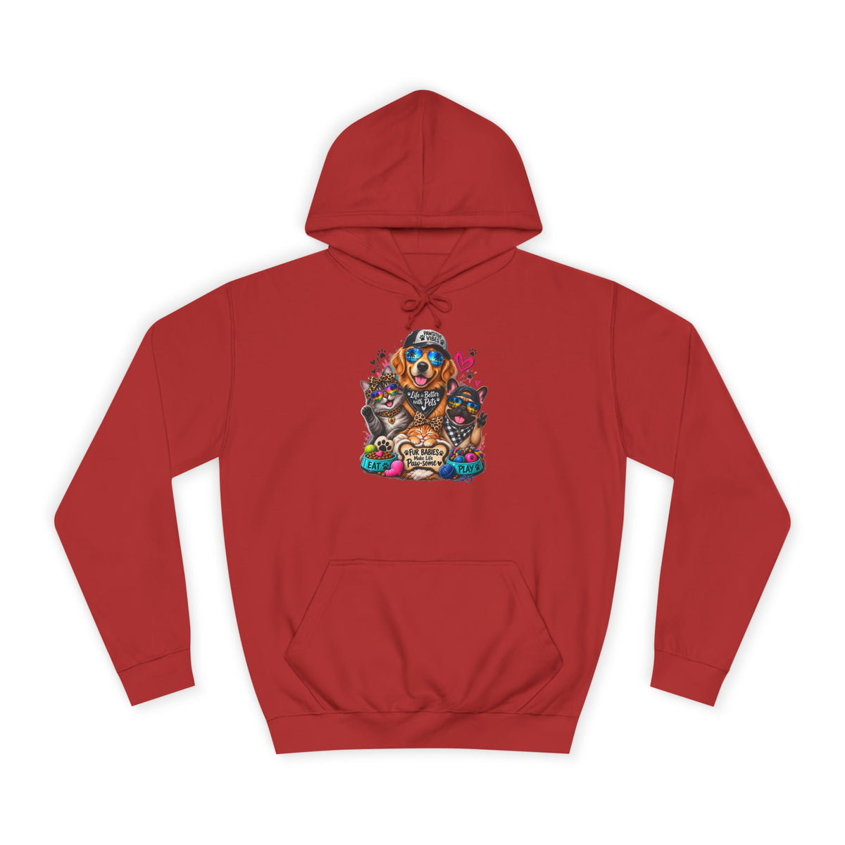 Hoodie — Colorful College Mascot Cat & Dog Paw Graphic
