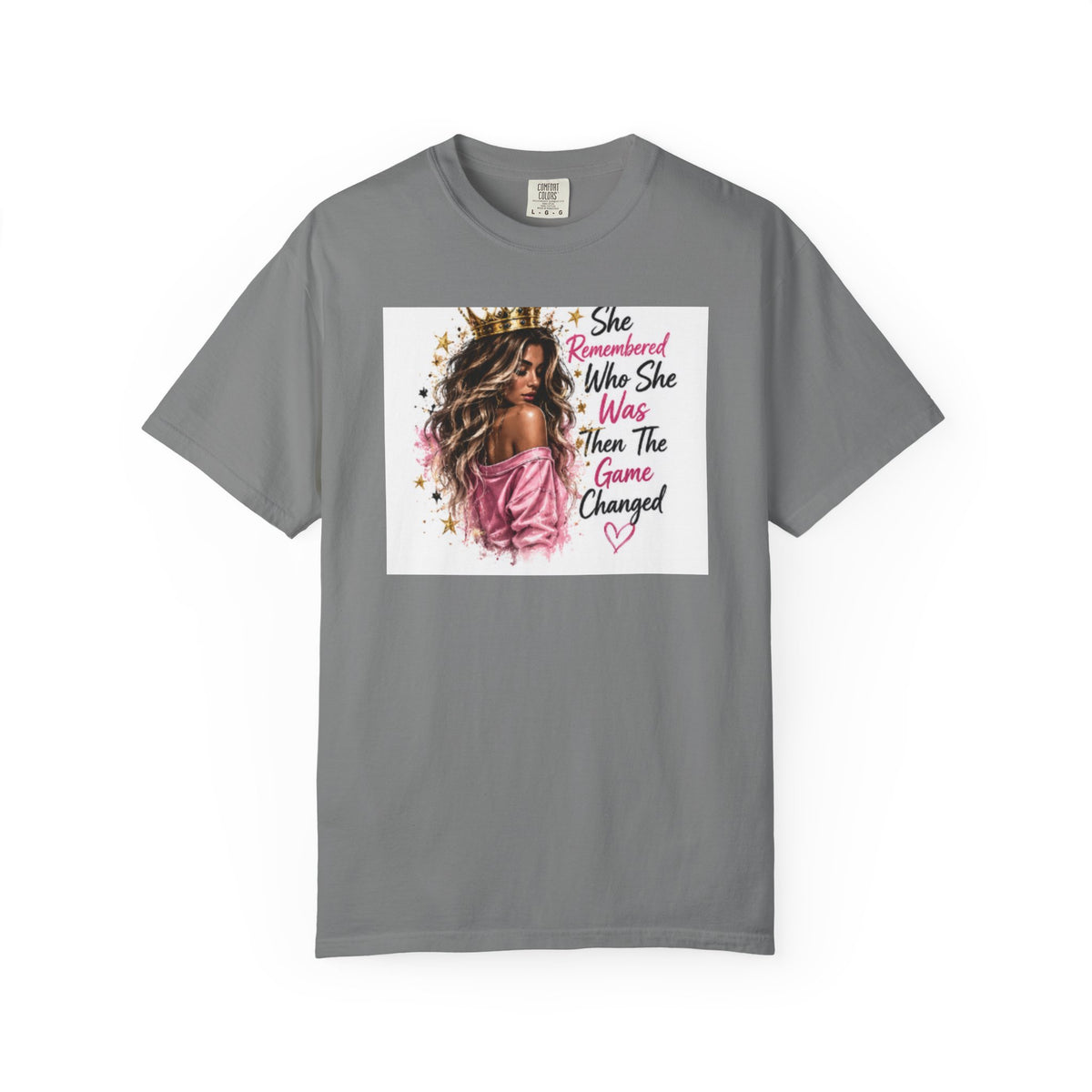 T-Shirt — 'She Remembered Who She Was' Empowerment Tee (Woman Portrait, Inspirational Quote)