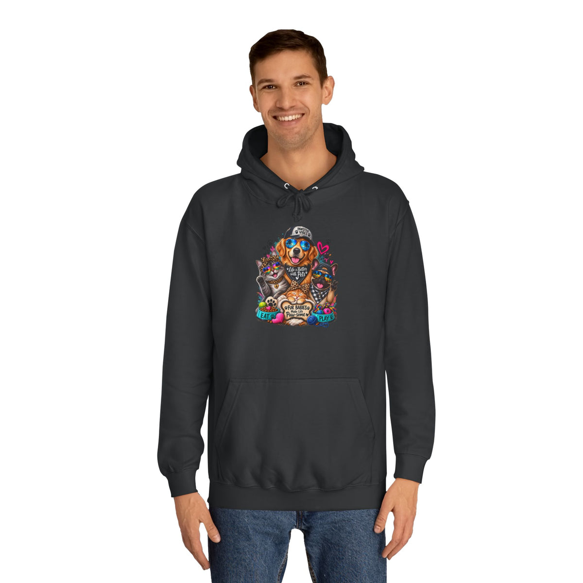 Hoodie — Colorful College Mascot Cat & Dog Paw Graphic