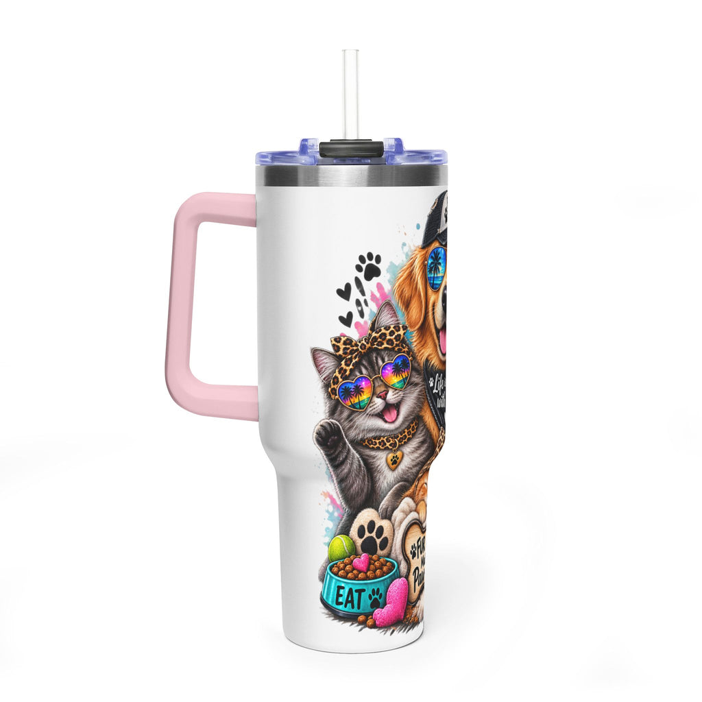 40oz Vacuum Tumbler — "Life is Better with Pets" Colorful Dog & Cat Travel Mug