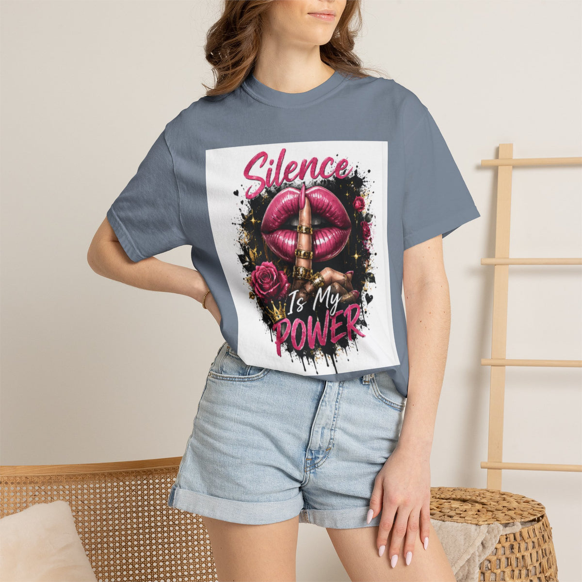 Silence Is My Power T-Shirt — Graphic Lip & Rose Statement Tee