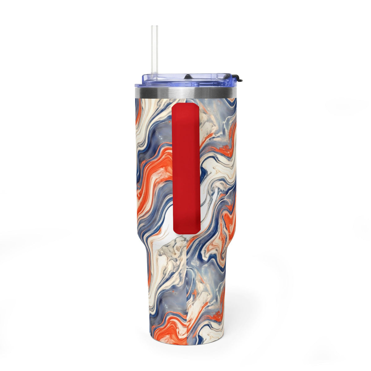 40oz Marble Swirl Tumbler – Insulated Vacuum Travel Cup (Blue & Orange)