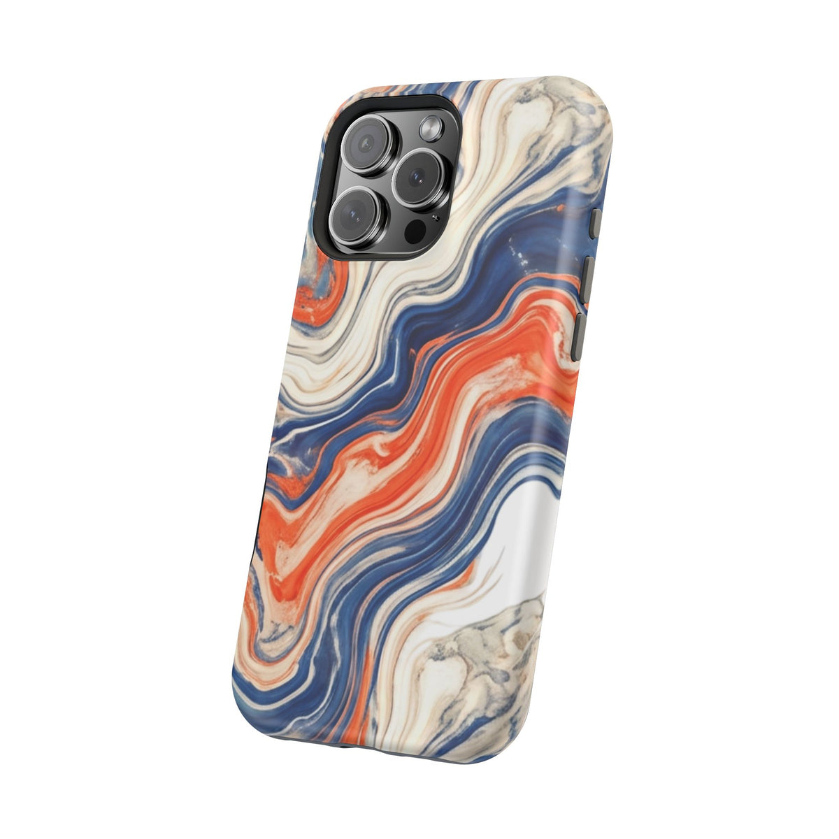Marbled Wave Magnetic Impact Phone Case — Blue & Orange Swirl Protective Cover