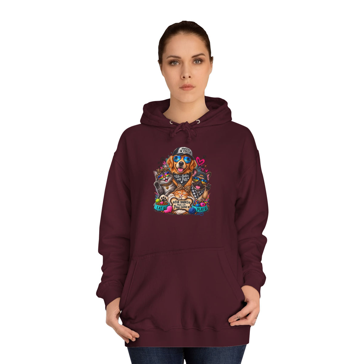 Hoodie — Colorful College Mascot Cat & Dog Paw Graphic