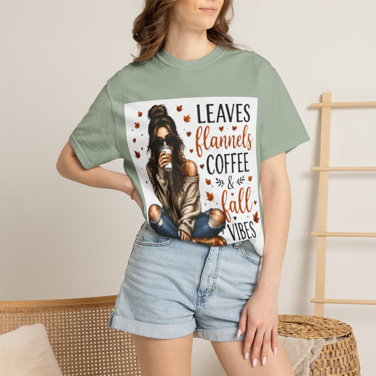 Fall Vibes Tee – "Leaves Flannels Coffee & Fall Vibes" Graphic T-Shirt