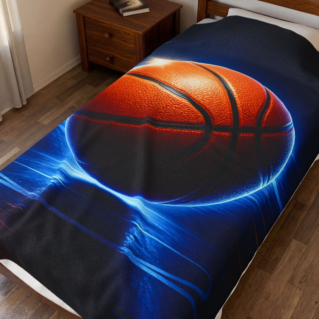 Basketball Glow Velveteen Plush Blanket — Soft Sports Throw for Fans & Players