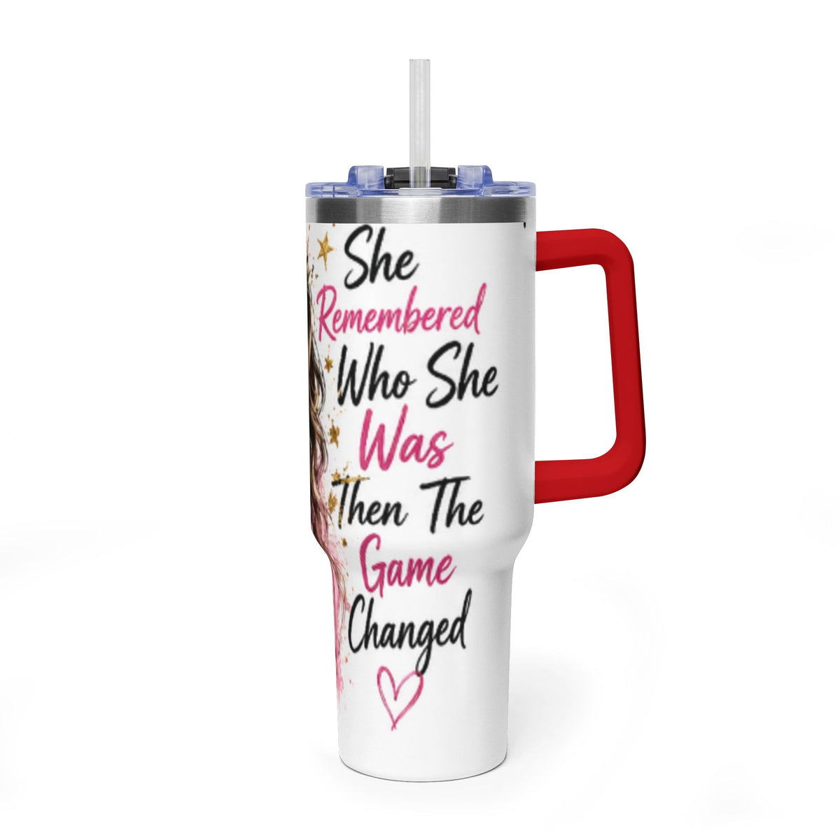 40oz Vacuum Tumbler - Glam Queen Crowned Girl Design (She Remembered Who She Was)