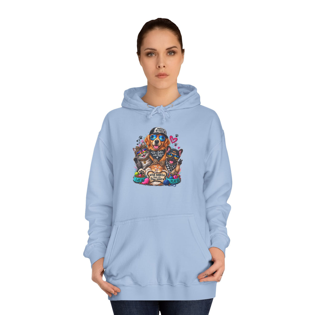 Hoodie — Colorful College Mascot Cat & Dog Paw Graphic