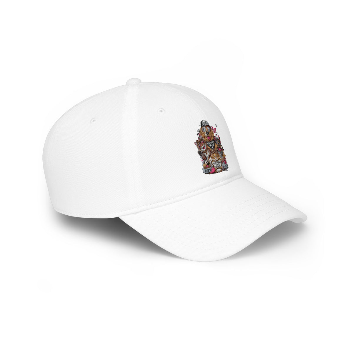 Red Puppy Pile Baseball Cap — Cute Dog Stack Embroidered Low Profile Hat