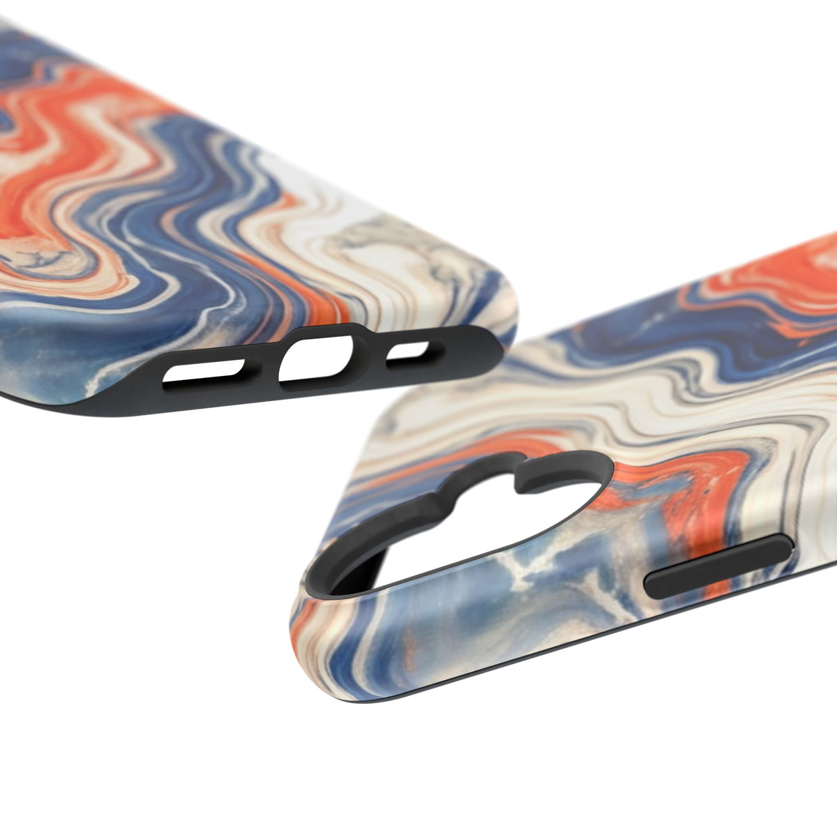 Marbled Wave Magnetic Impact Phone Case — Blue & Orange Swirl Protective Cover