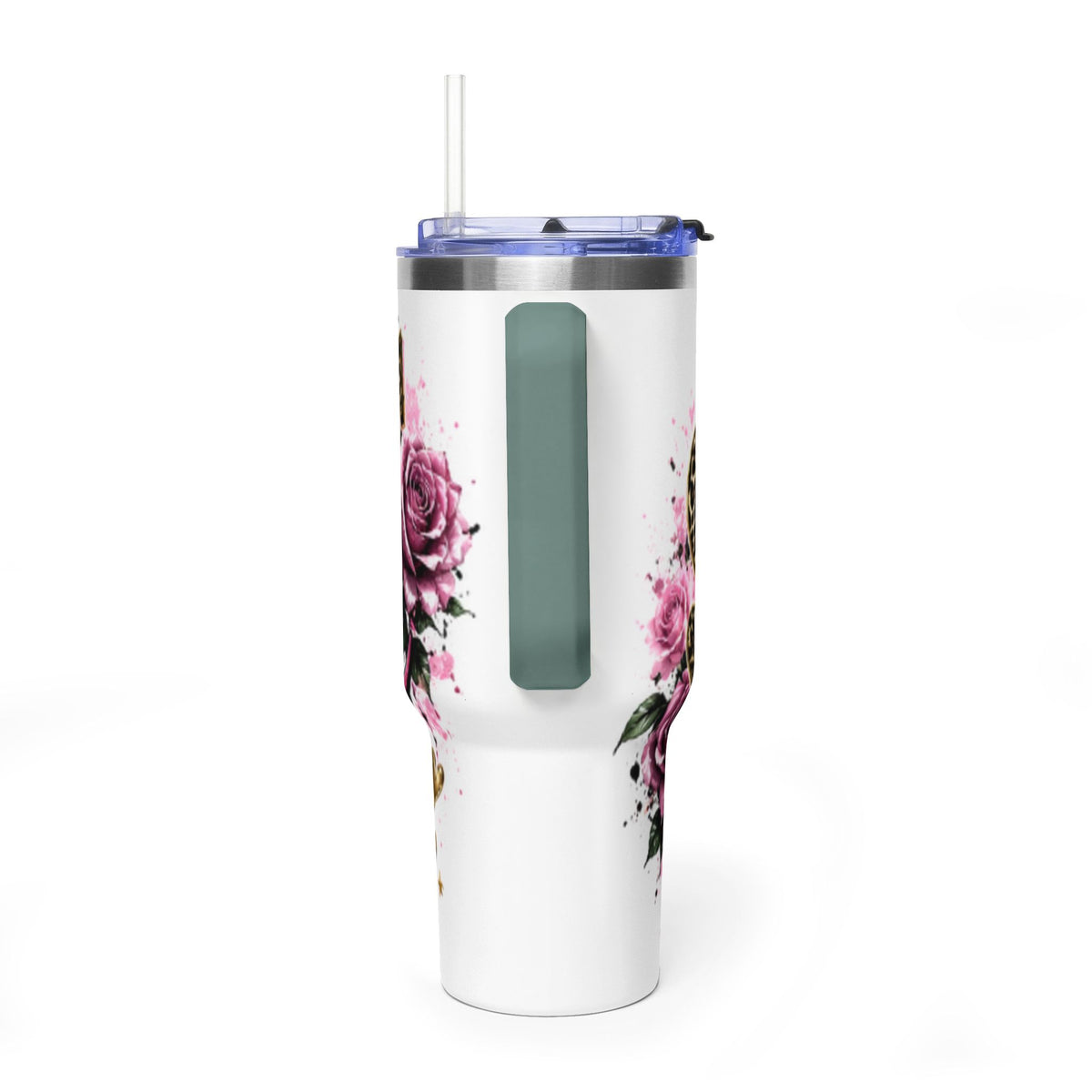 40oz Tumbler - "Self Love is the Real Glow" Leopard Crown Floral Insulated Cup