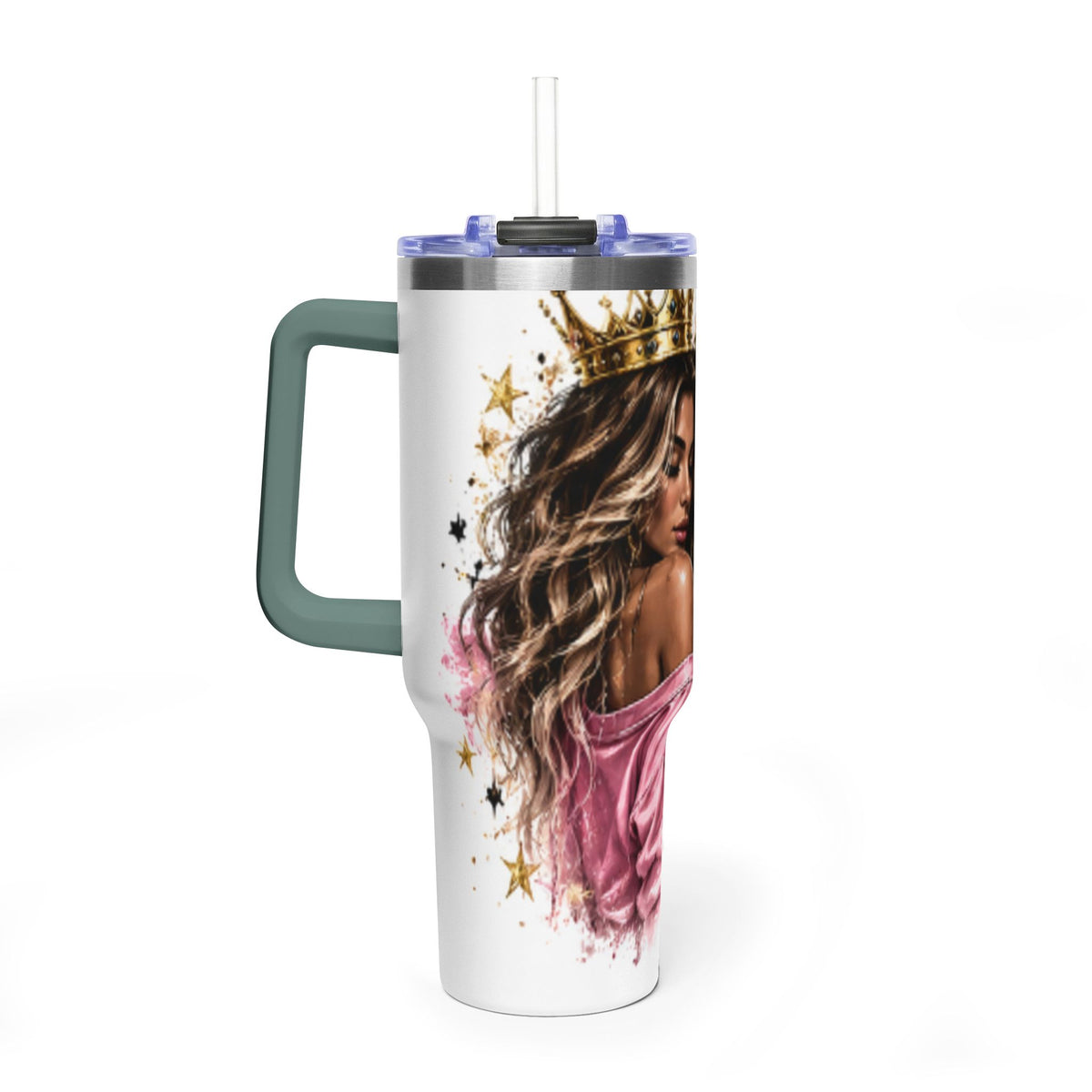 40oz Vacuum Tumbler - Glam Queen Crowned Girl Design (She Remembered Who She Was)