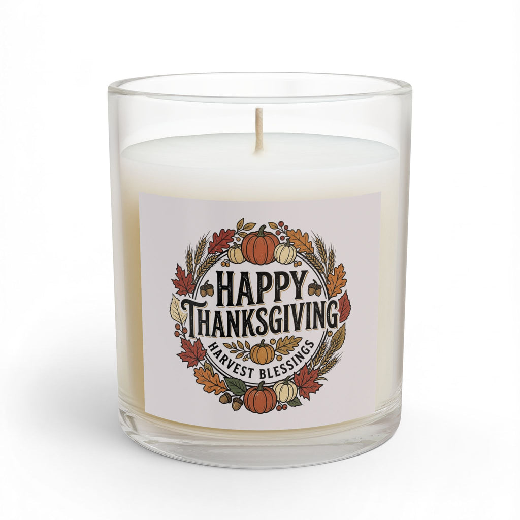 Thanksgiving Glass Candle — "Happy Thanksgiving" Harvest Blessings 11oz