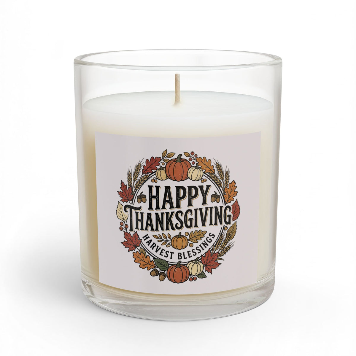 Thanksgiving Glass Candle — "Happy Thanksgiving" Harvest Blessings 11oz