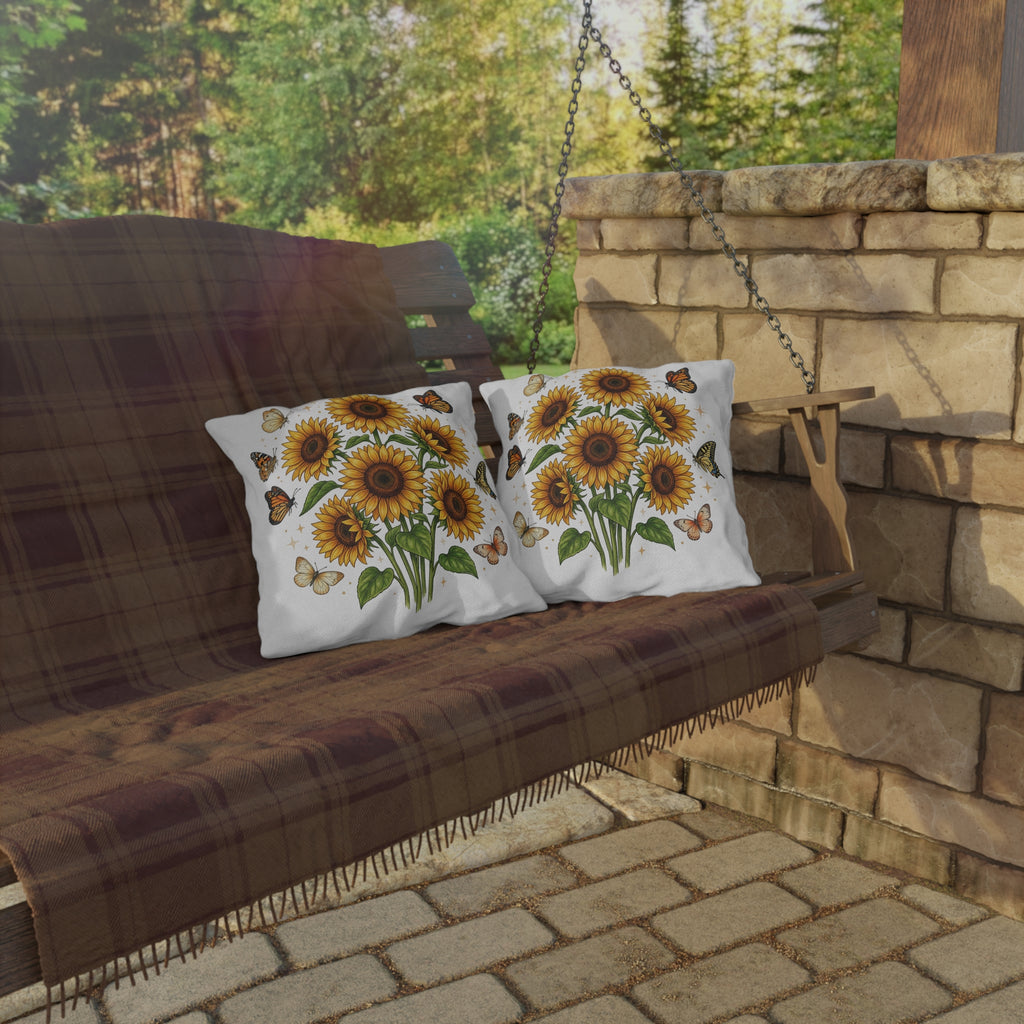 Sunflower & Monarch Outdoor Pillow — Floral Butterfly Garden Accent