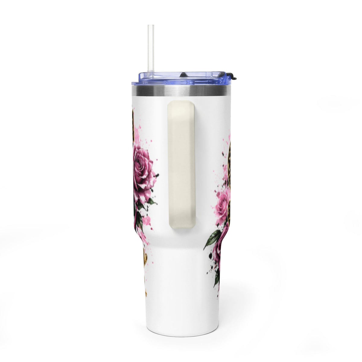 40oz Tumbler - "Self Love is the Real Glow" Leopard Crown Floral Insulated Cup