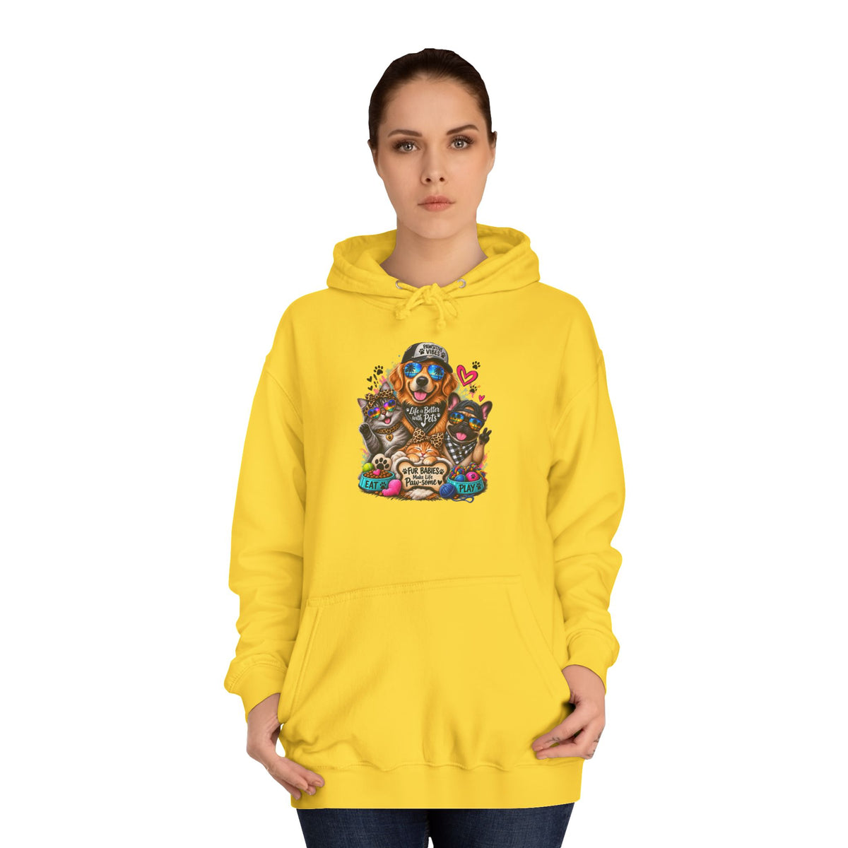 Hoodie — Colorful College Mascot Cat & Dog Paw Graphic