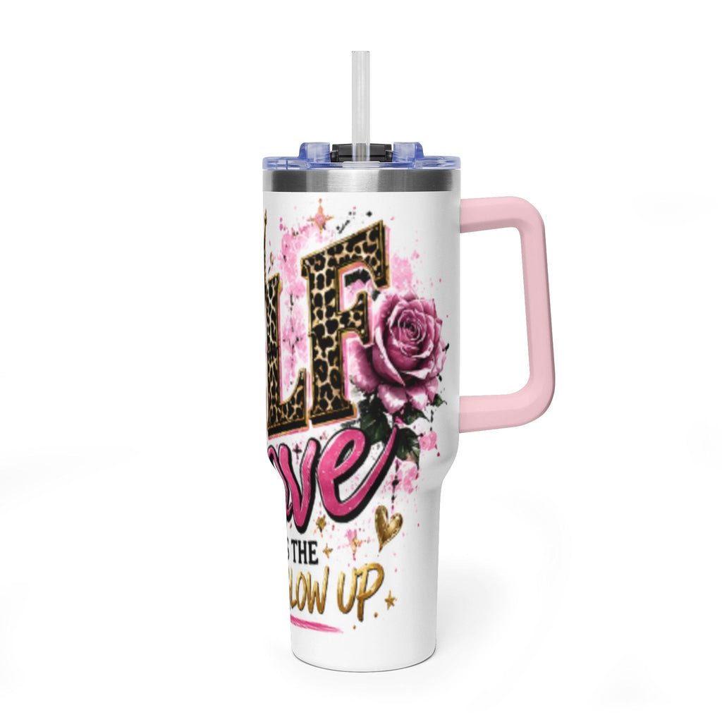 40oz Tumbler - "Self Love is the Real Glow" Leopard Crown Floral Insulated Cup