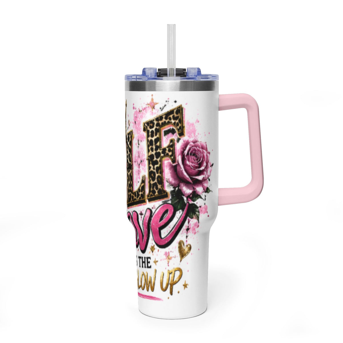 40oz Tumbler - "Self Love is the Real Glow" Leopard Crown Floral Insulated Cup
