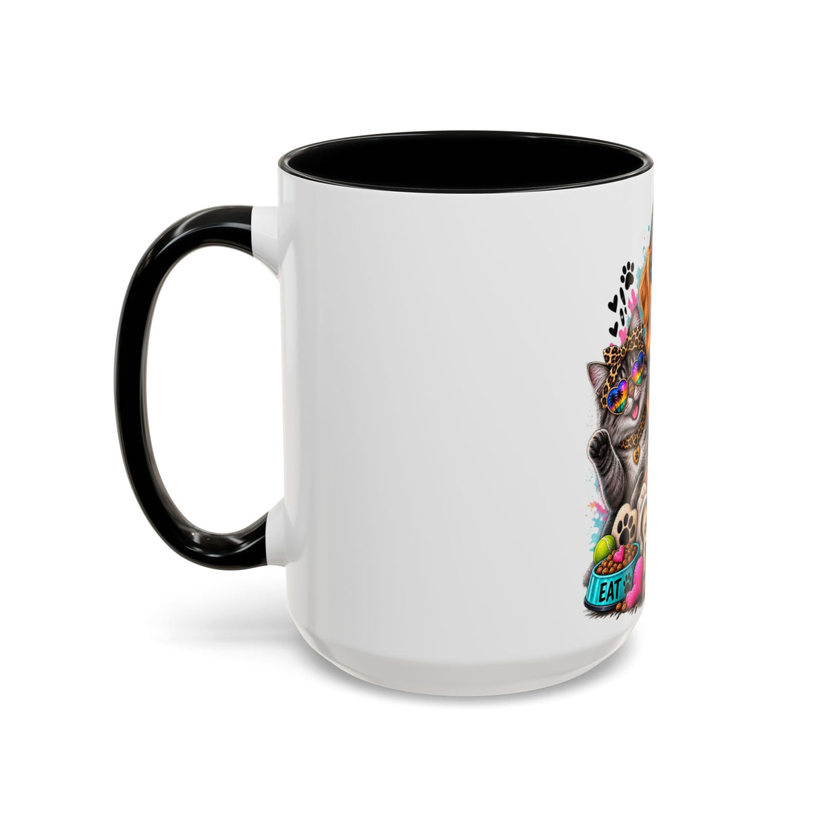 Coffee Mug — "Life is Better with Pets" Colorful Dog & Cat Paw-some Design (11/15 oz)