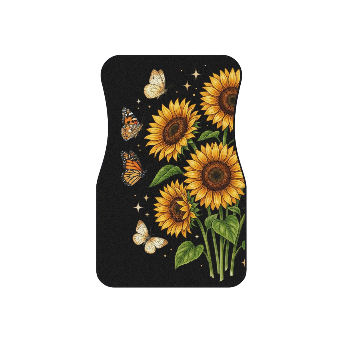 Sunflower & Butterfly Car Mats (Set of 4) - Floral Auto Floor Rugs