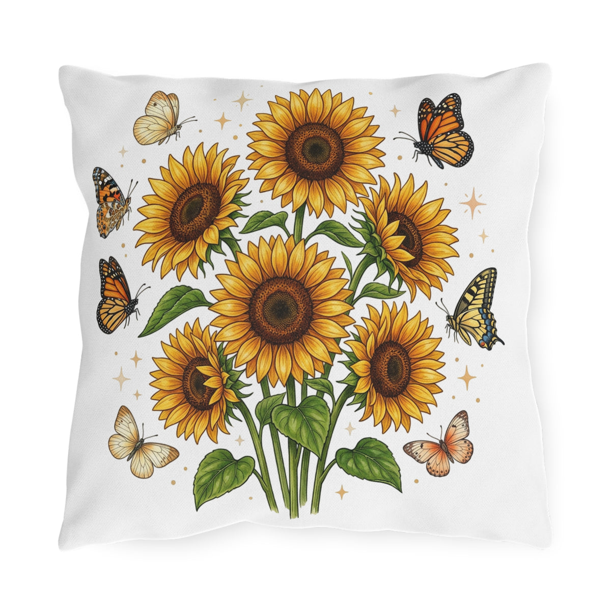 Sunflower & Monarch Outdoor Pillow — Floral Butterfly Garden Accent