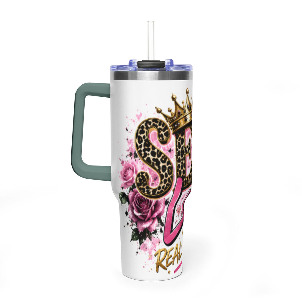 40oz Tumbler - "Self Love is the Real Glow" Leopard Crown Floral Insulated Cup