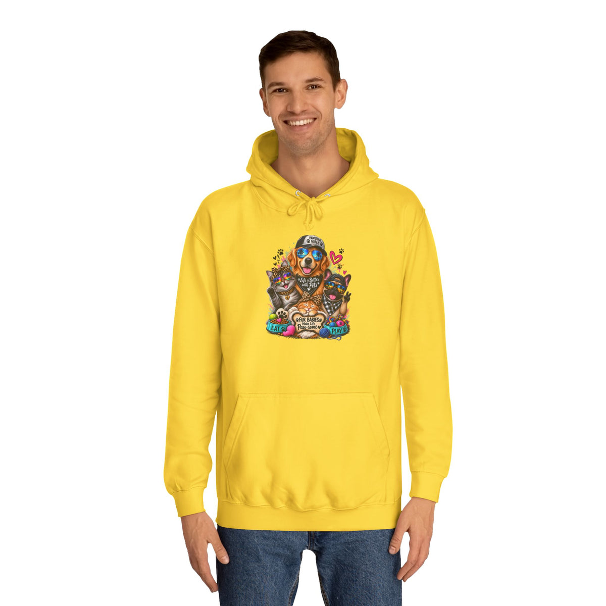 Hoodie — Colorful College Mascot Cat & Dog Paw Graphic