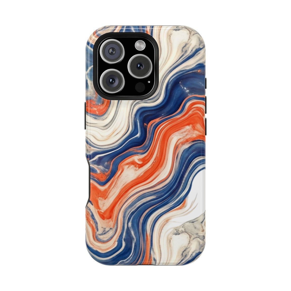 Marbled Wave Magnetic Impact Phone Case — Blue & Orange Swirl Protective Cover