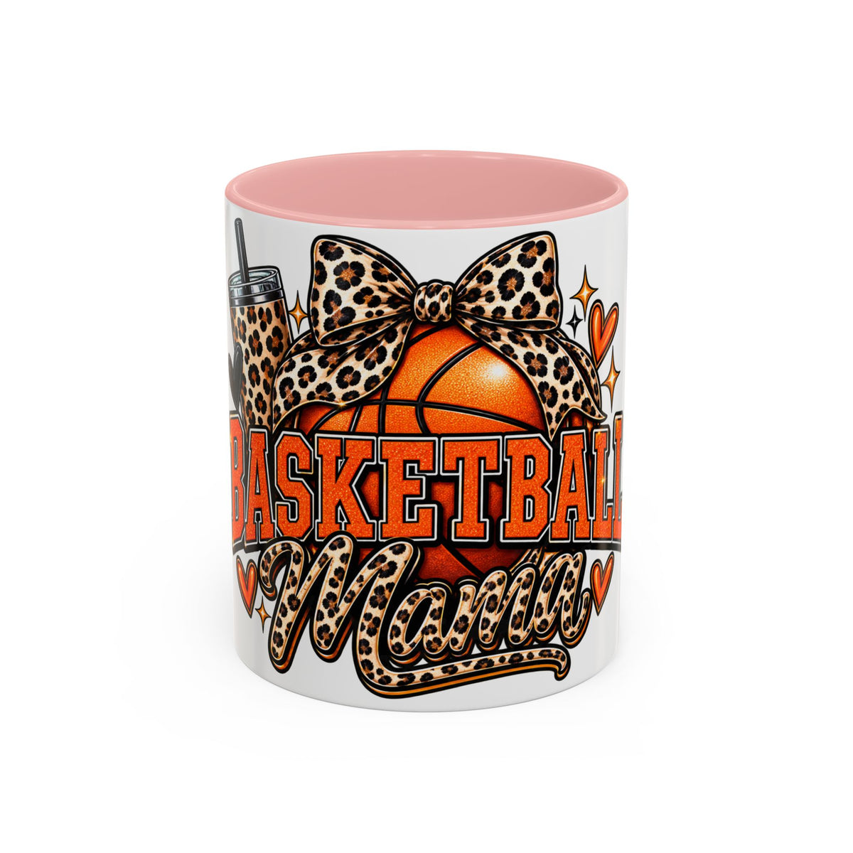 Basketball Mama Accent Coffee Mug – Leopard Bow Basketball Mom Gift (11/15oz)