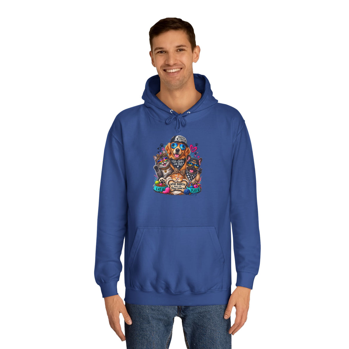 Hoodie — Colorful College Mascot Cat & Dog Paw Graphic