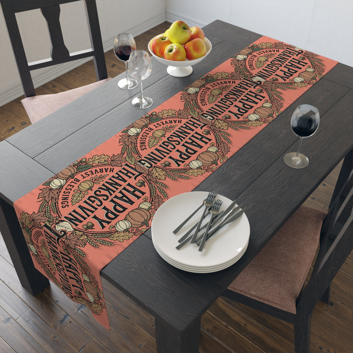 Thanksgiving Table Runner - 'Happy Thanksgiving' Fall Harvest Pumpkin Design