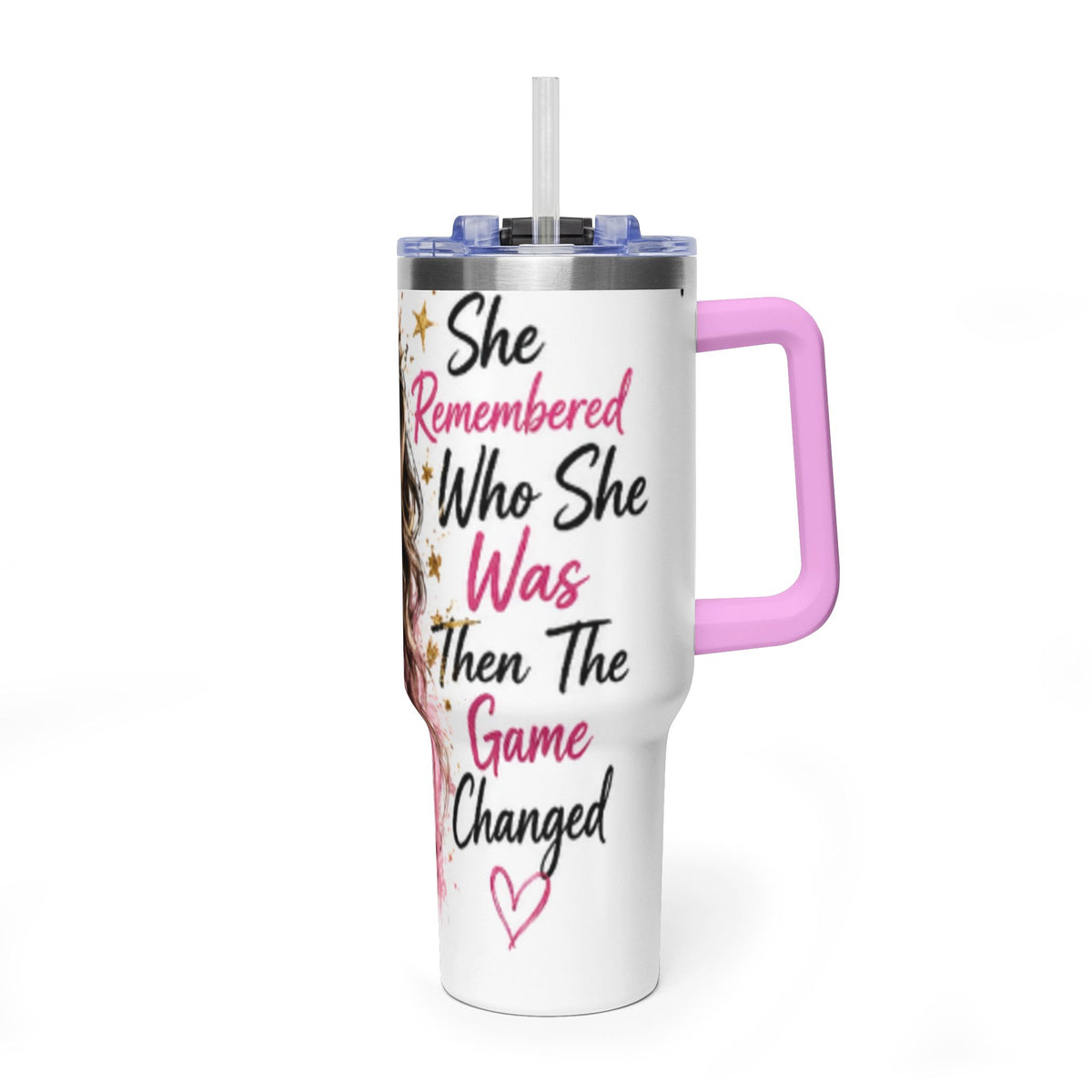 40oz Vacuum Tumbler - Glam Queen Crowned Girl Design (She Remembered Who She Was)