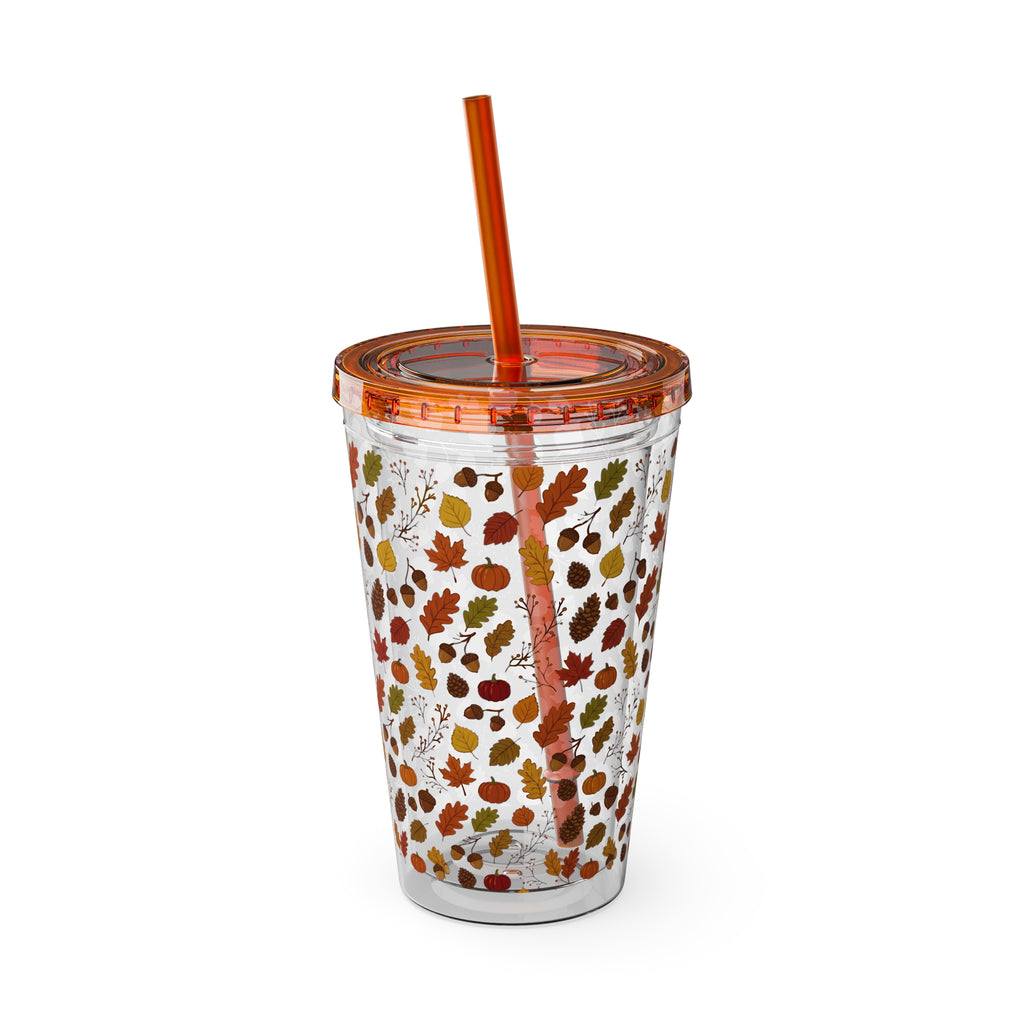 Autumn Leaves 16oz Tumbler with Straw – Fall Floral Insulated Cup