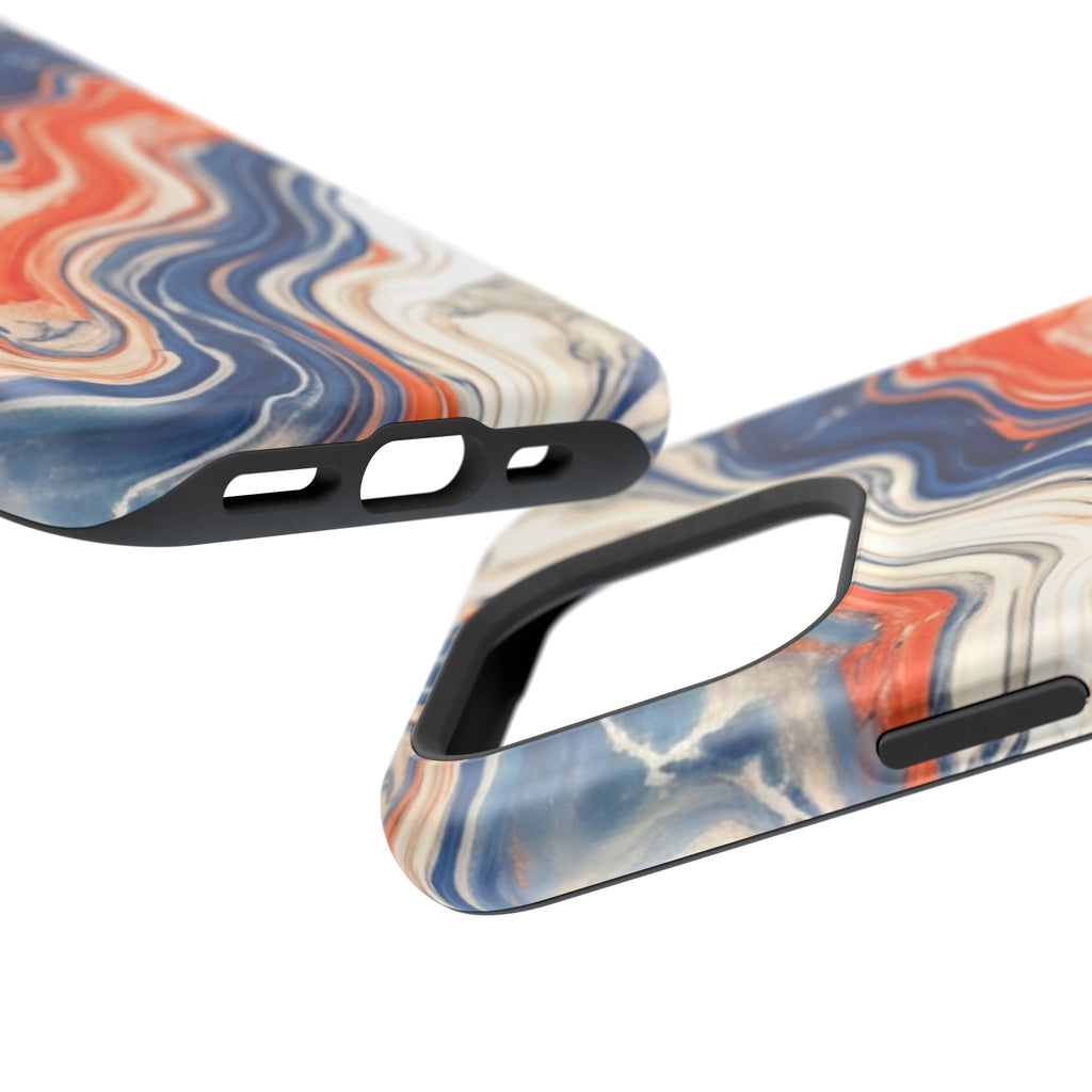 Marbled Wave Magnetic Impact Phone Case — Blue & Orange Swirl Protective Cover