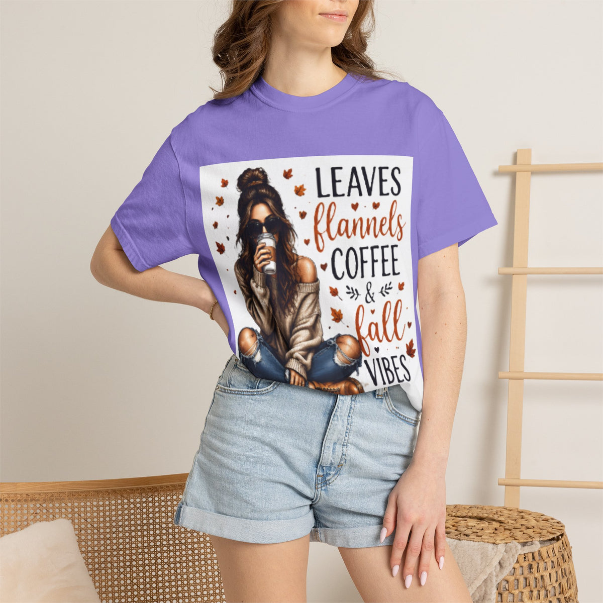 Fall Vibes Tee – "Leaves Flannels Coffee & Fall Vibes" Graphic T-Shirt