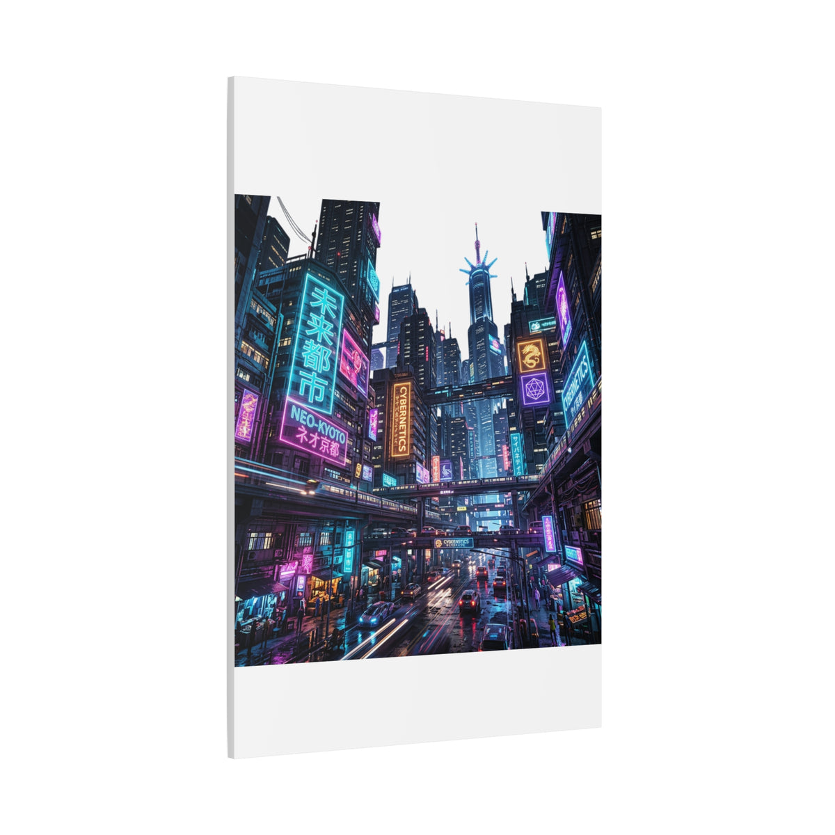 Neo-Kyoto Cyberpunk City Matte Canvas Print