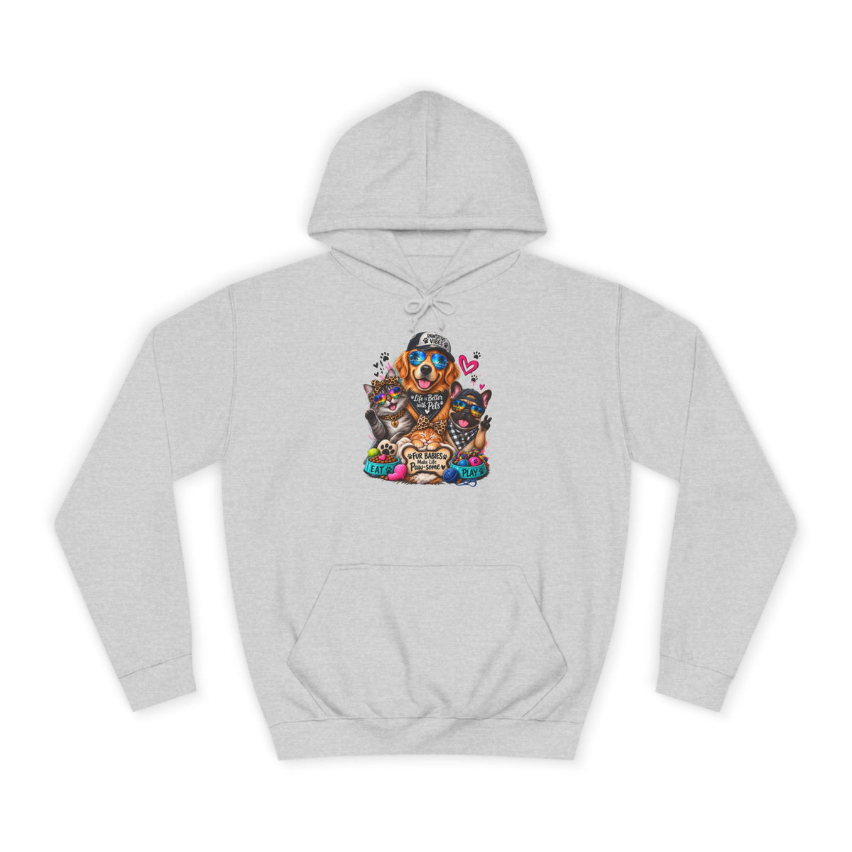 Hoodie — Colorful College Mascot Cat & Dog Paw Graphic