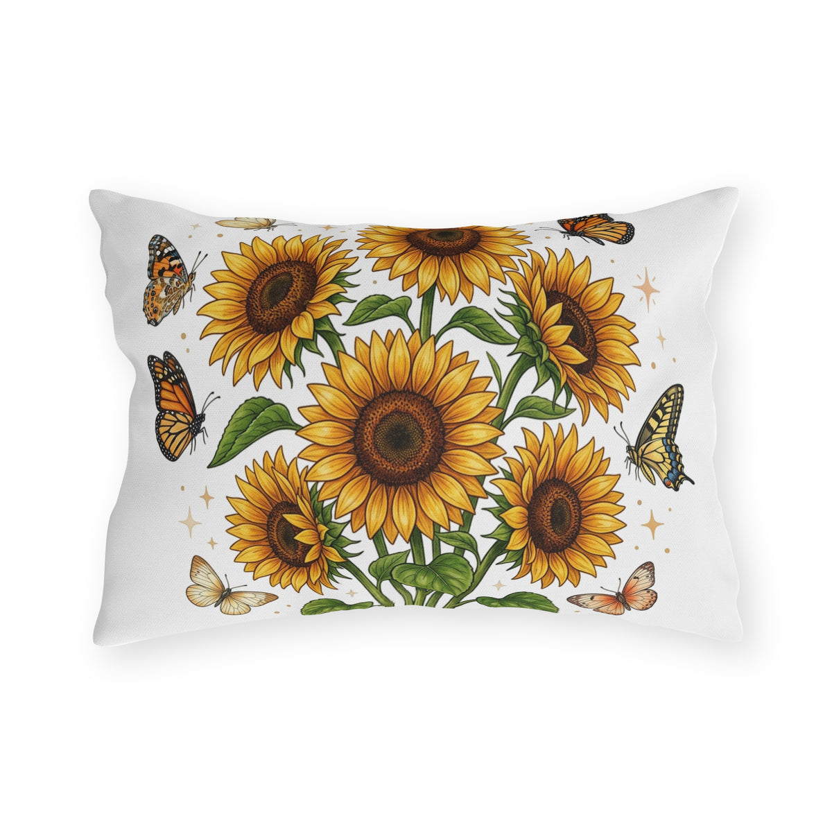 Sunflower & Monarch Outdoor Pillow — Floral Butterfly Garden Accent