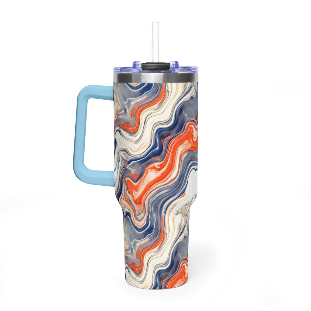 40oz Marble Swirl Tumbler – Insulated Vacuum Travel Cup (Blue & Orange)