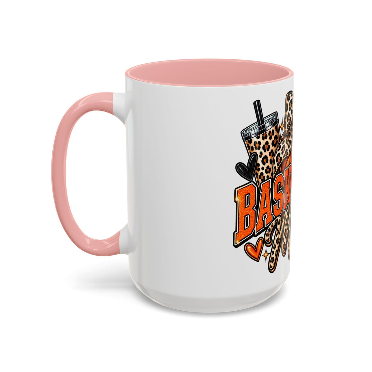 Basketball Mama Accent Coffee Mug – Leopard Bow Basketball Mom Gift (11/15oz)