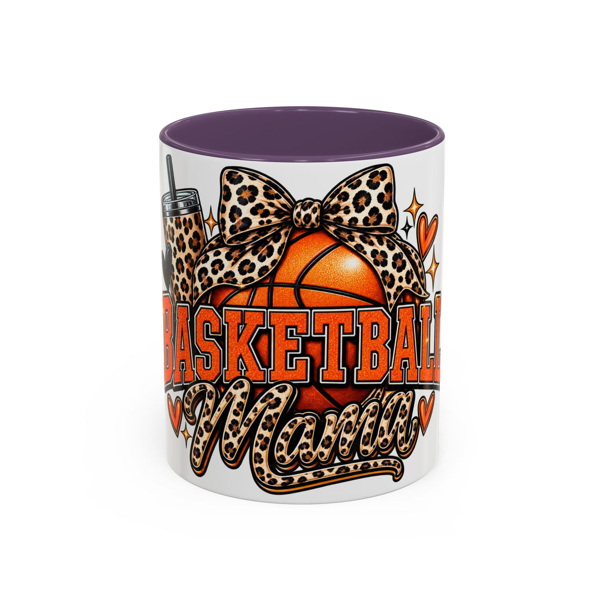 Basketball Mama Accent Coffee Mug – Leopard Bow Basketball Mom Gift (11/15oz)