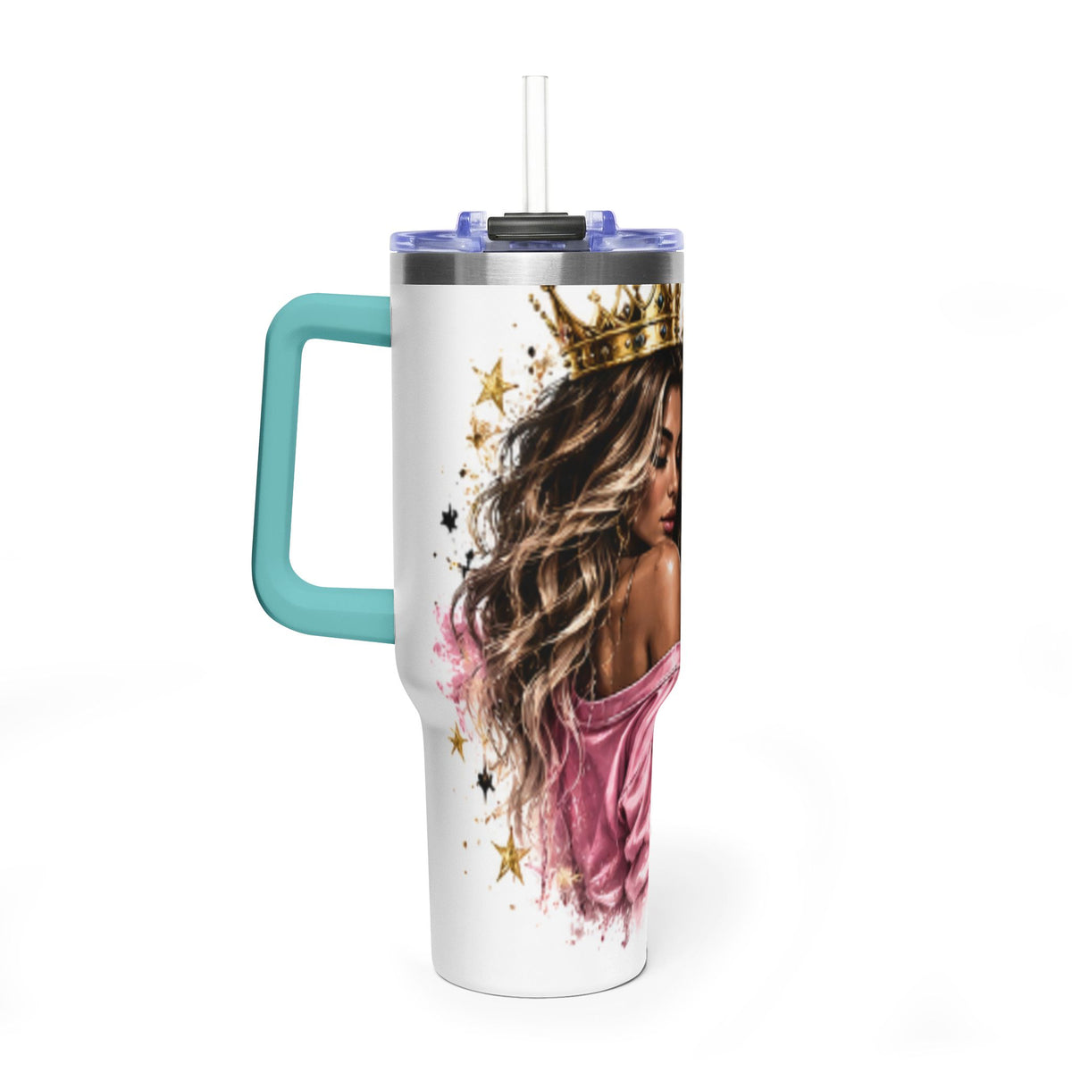 40oz Vacuum Tumbler - Glam Queen Crowned Girl Design (She Remembered Who She Was)