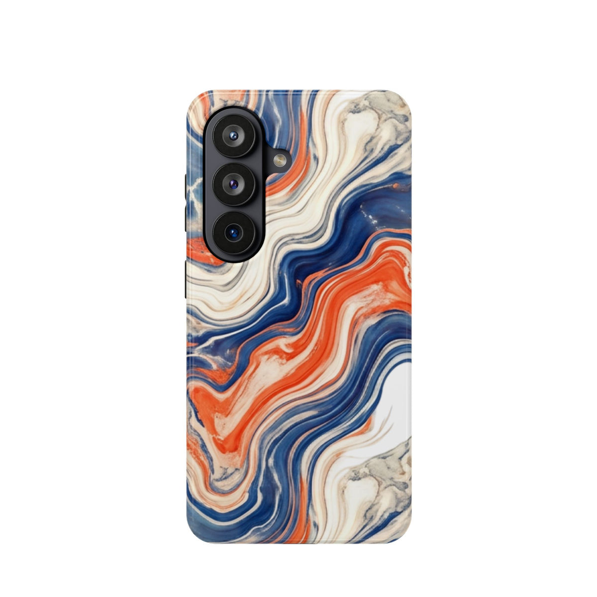 Marbled Wave Magnetic Impact Phone Case — Blue & Orange Swirl Protective Cover