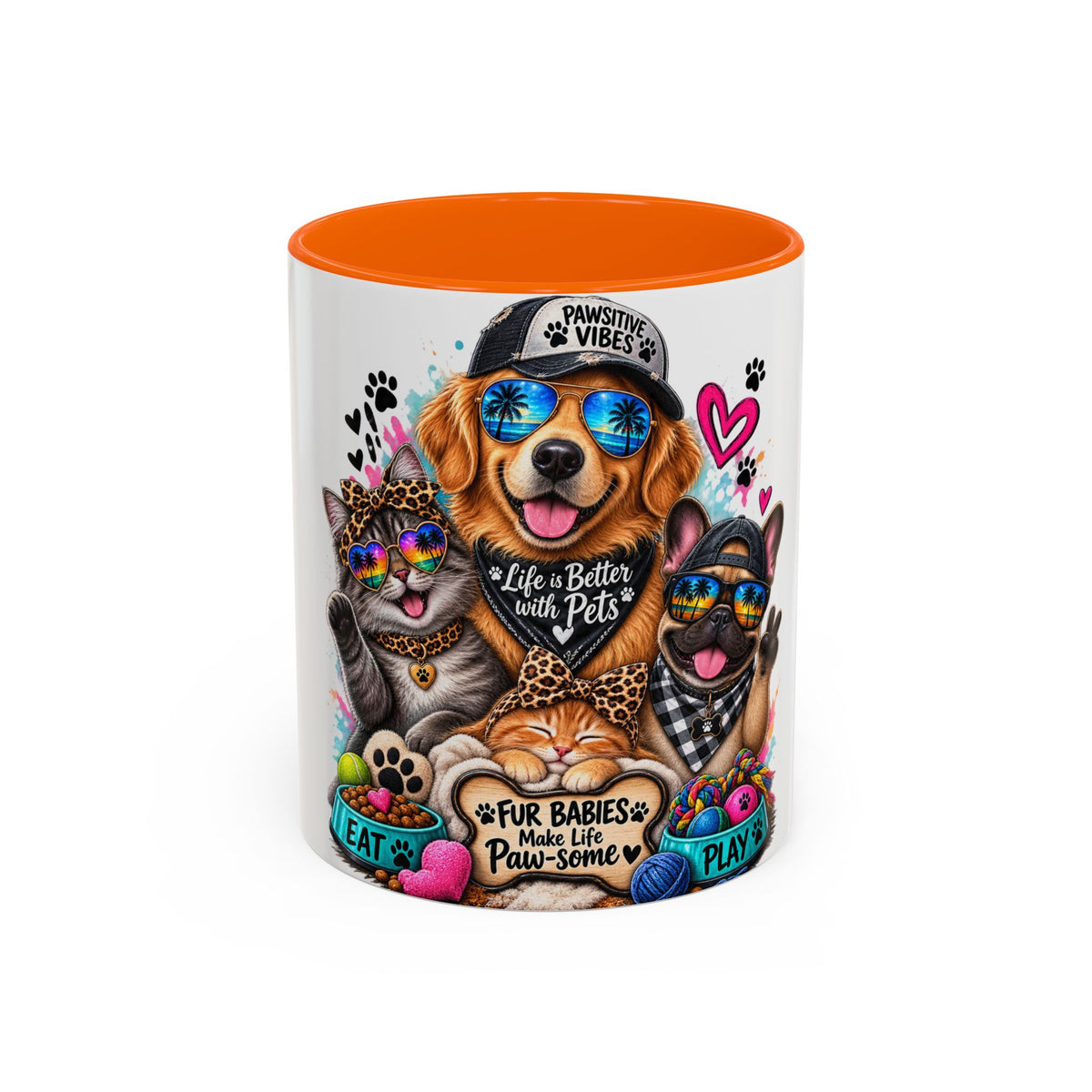 Coffee Mug — "Life is Better with Pets" Colorful Dog & Cat Paw-some Design (11/15 oz)