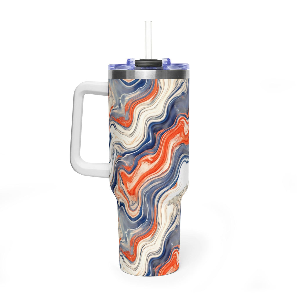 40oz Marble Swirl Tumbler – Insulated Vacuum Travel Cup (Blue & Orange)