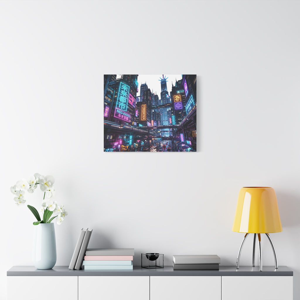 Neo-Kyoto Cyberpunk City Matte Canvas Print