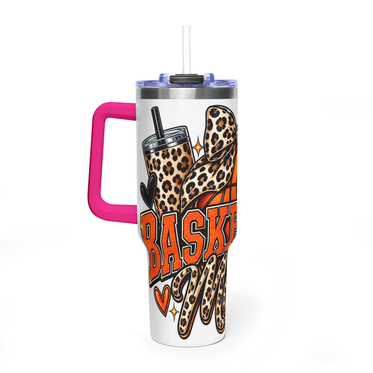Basketball Mom Leopard Bow 40oz Vacuum Tumbler
